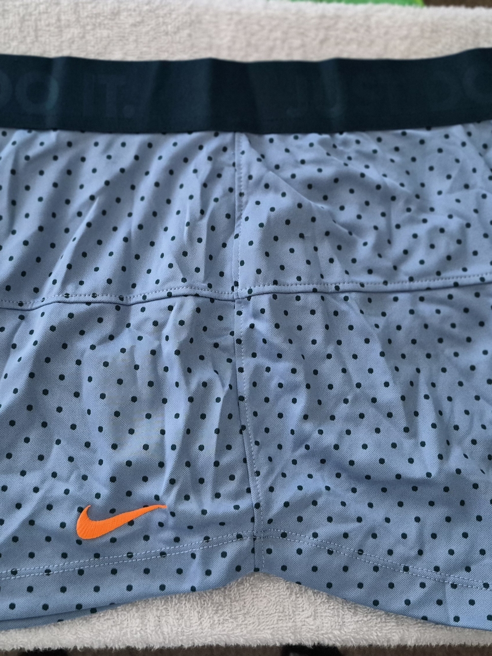 Nike Light Blue Polka Dot Womens Running Shorts with Orange Swoosh Sz XL
